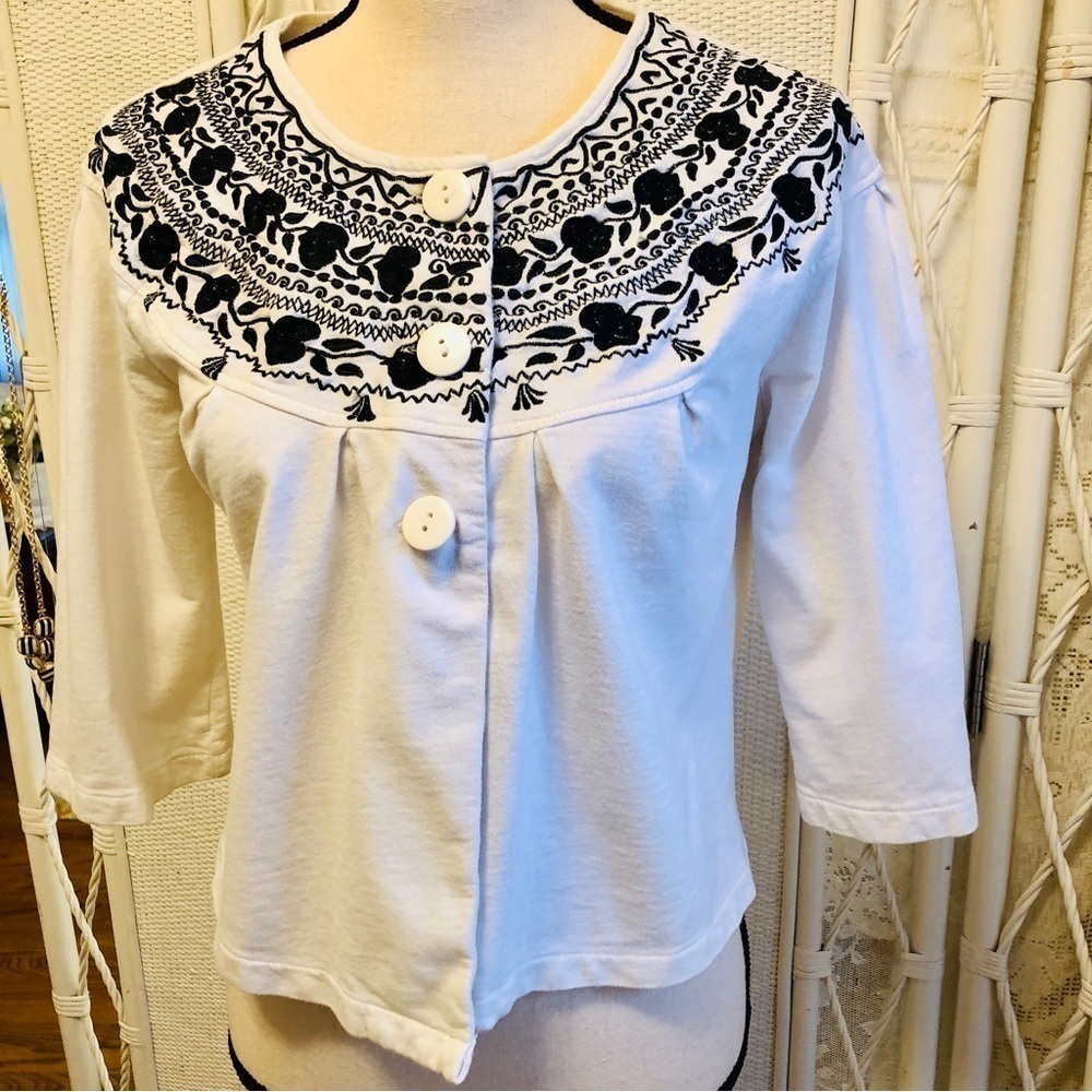 Kimchi Blue Y2K Embroidered Peasant Top • White & Blue • Size M - Picture 6 of 15